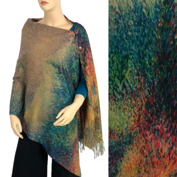 Magic Accessories - Cozy Wearable Art Poncho Wrap w Button Closure